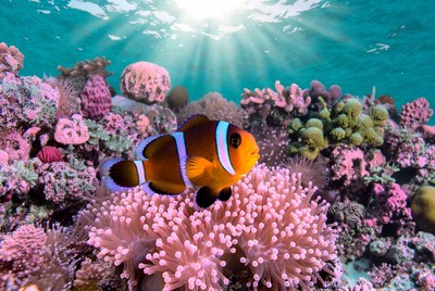 Clownfish swimming near coral reef