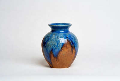 Ceramic vase with blue design