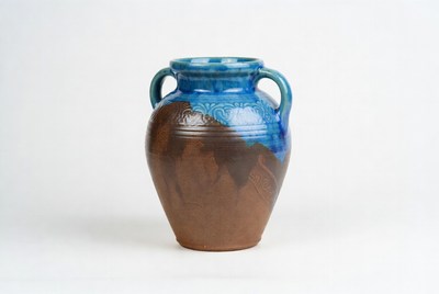 Colorful clay vase with handles