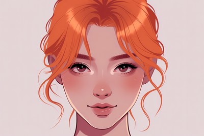 Young woman with orange hair and soft features