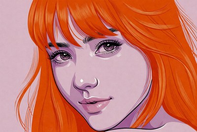 Woman with orange hair and purple background