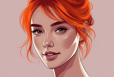 Bright red hair with cool expression