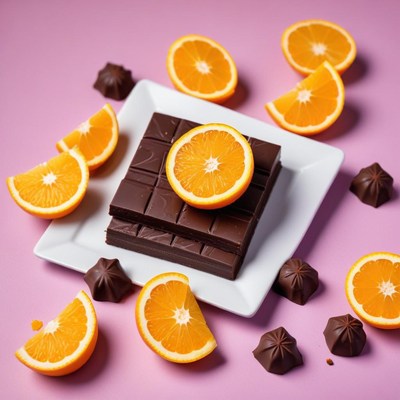 Chocolate and orange on pink background