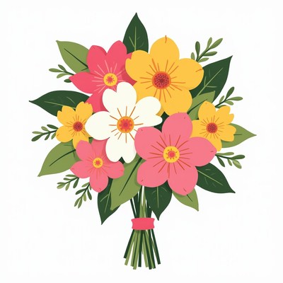 Colorful bouquet of flowers in various sizes