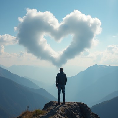 Cloud forms heart over mountains