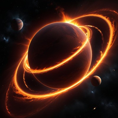 Brightly glowing planet with rings