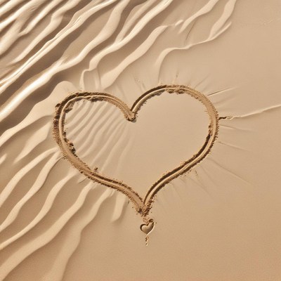 Heart shape in sand at beach