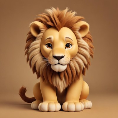 Cute cartoon lion with fluffy mane
