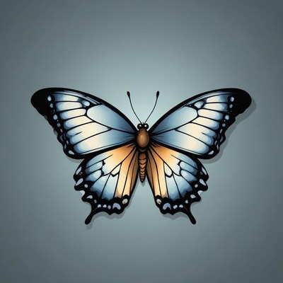 Butterfly with blue and orange wings