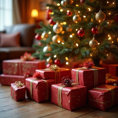 Christmas gifts by the tree