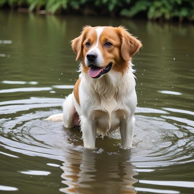 Dog playing in water at a park