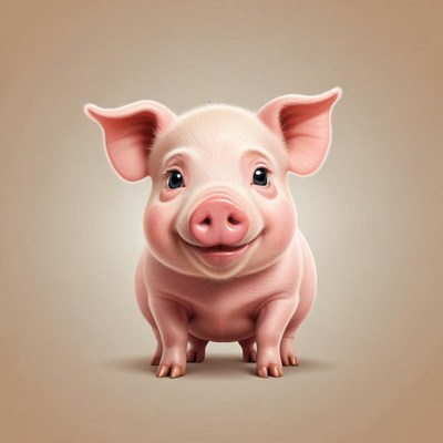 Cute piglet stands and smiles