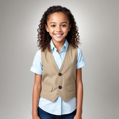 Child poses in vest and shirt