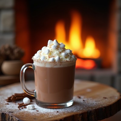 Hot chocolate by the fireplace