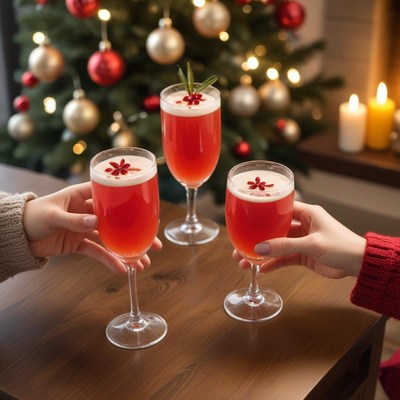 Cheers with festive drinks in living room