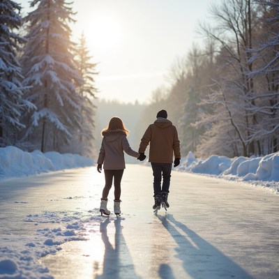 Couple skating on frozen path