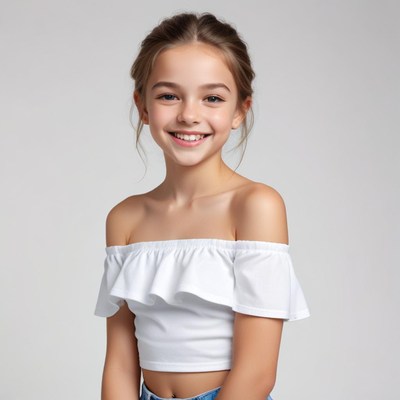 Young girl in white top smiles