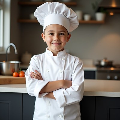 Young chef in kitchen preparing meal