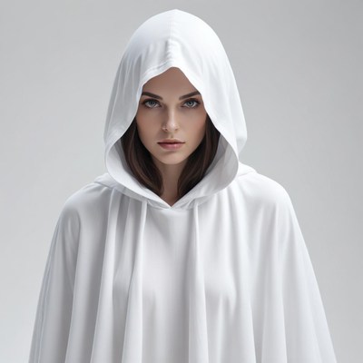 Woman in white hooded cloak
