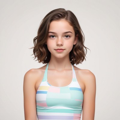 Young girl in swimwear posing indoors