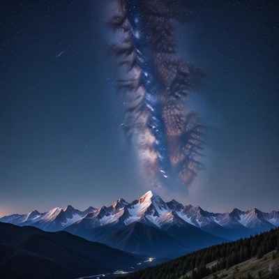 Majestic mountains under night sky