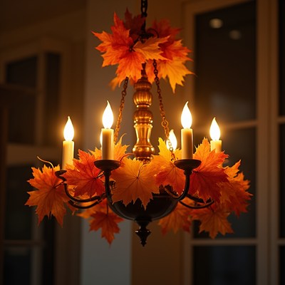 Chandelier with autumn leaves display
