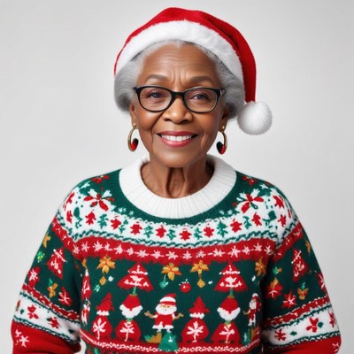 Elderly woman celebrates christmas cheer