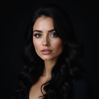 Woman poses with dark background