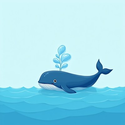 Whale swims in blue ocean water