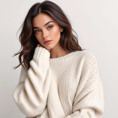 Woman in cozy sweater indoors