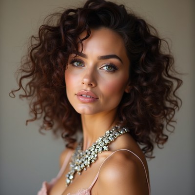 Woman with curly hair in jewelry