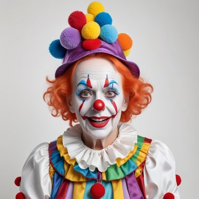 Clown wearing colorful costume and makeup