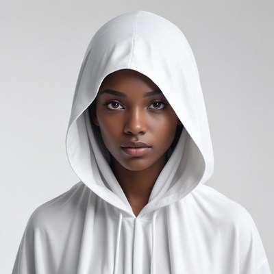 Young woman in white hood