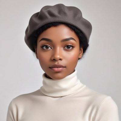 Woman in gray beret and turtleneck