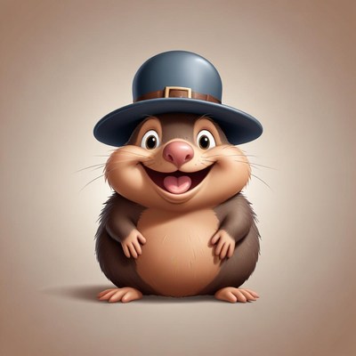 Happy cartoon mole with a blue hat