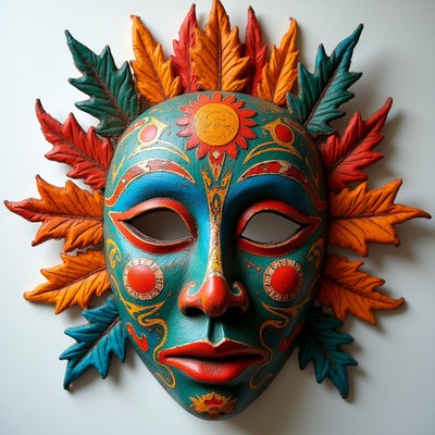 Colorful mask with leaves design