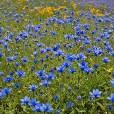 Blue flowers bloom in field