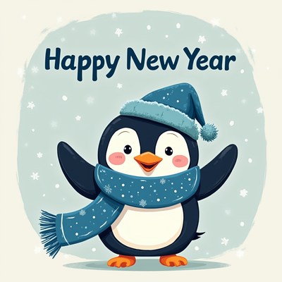Penguin celebrating new year