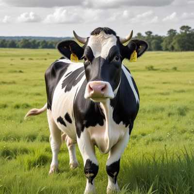 Cow walking in green field