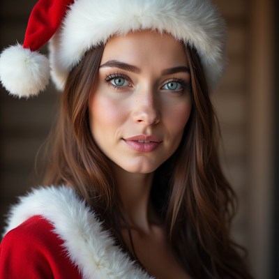 Winter holiday portrait with santa hat