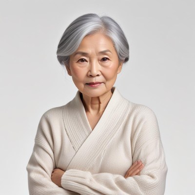 Elderly woman in light sweater