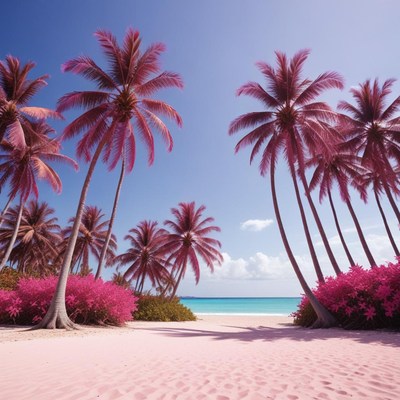 Tropical view with pink palm trees