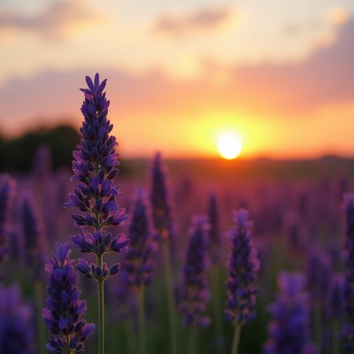 Lavender field at sunset glow