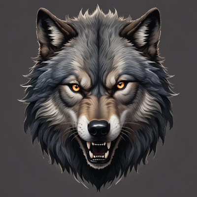 Wolf head design with fierce expression