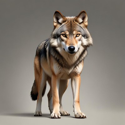 Digital wolf standing on a gray background