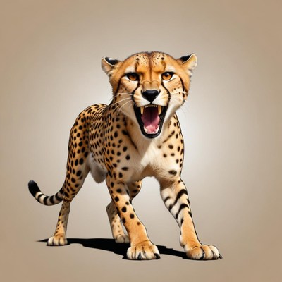 Cheetah roaring in a studio