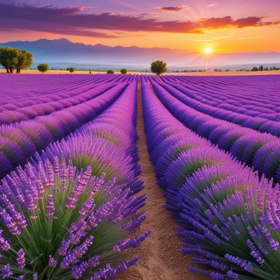 Lavender fields at sunset