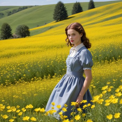 Girl in yellow flower field