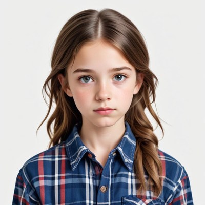 Young girl in plaid shirt