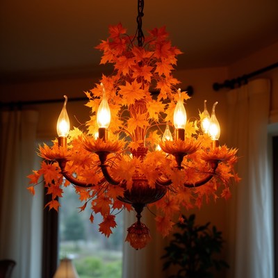 Chandelier with autumn leaves display
